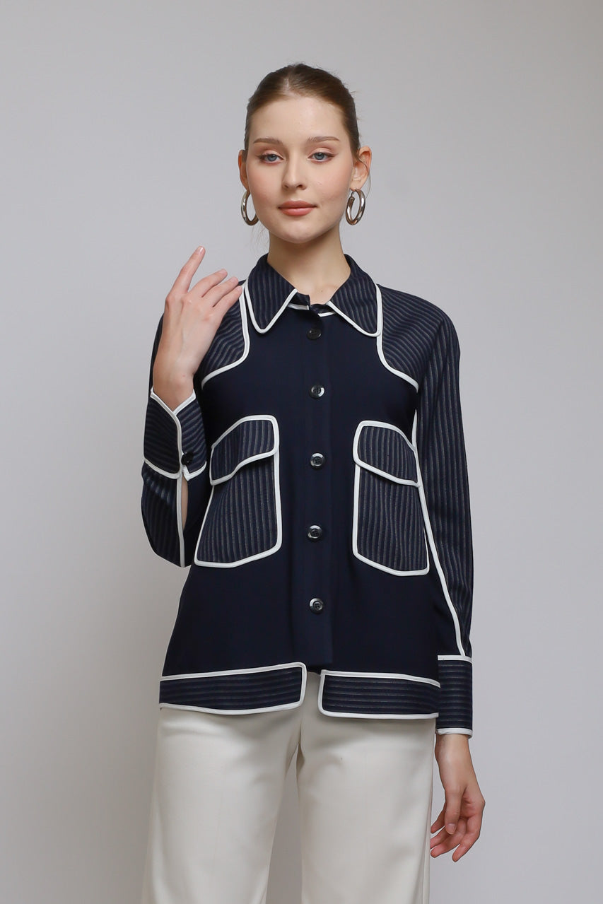 Bloom et Champs Kemeja Salur Navy