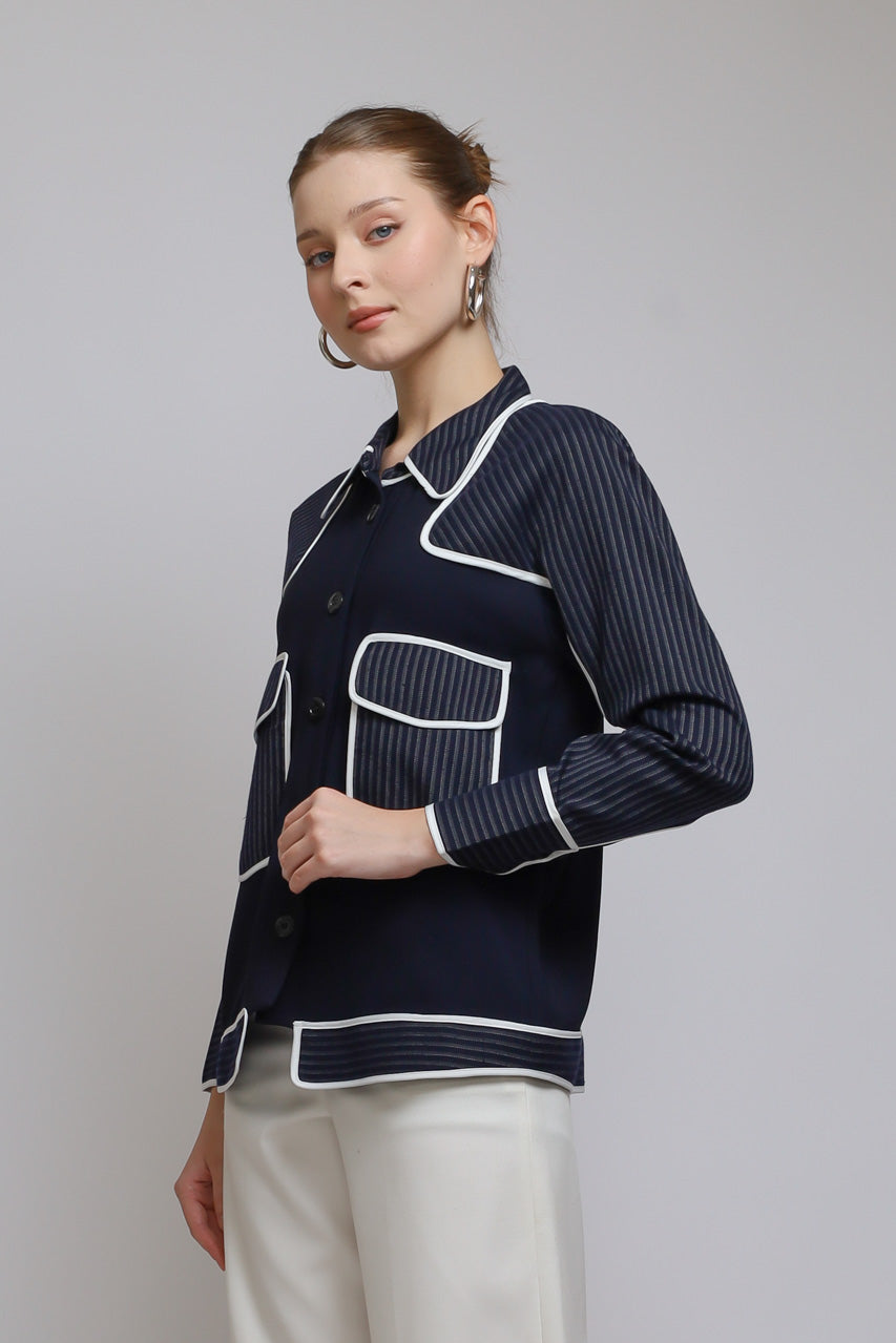 Bloom et Champs Kemeja Salur Navy