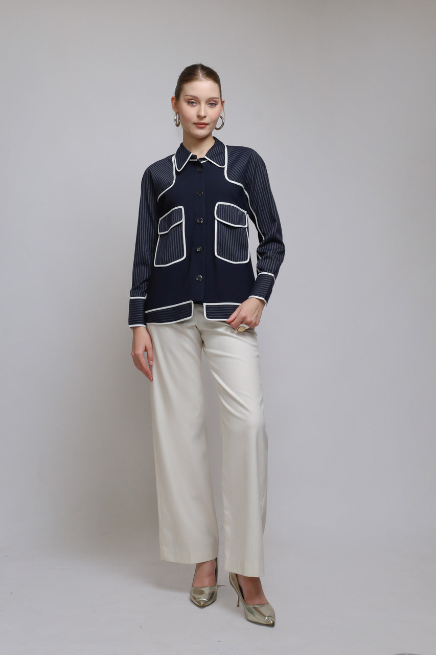 Bloom et Champs Kemeja Salur Navy