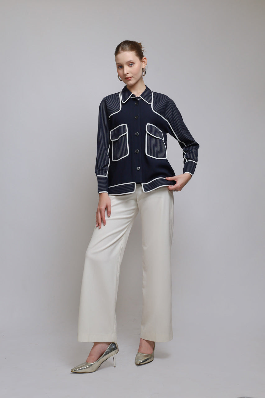 Bloom et Champs Kemeja Salur Navy