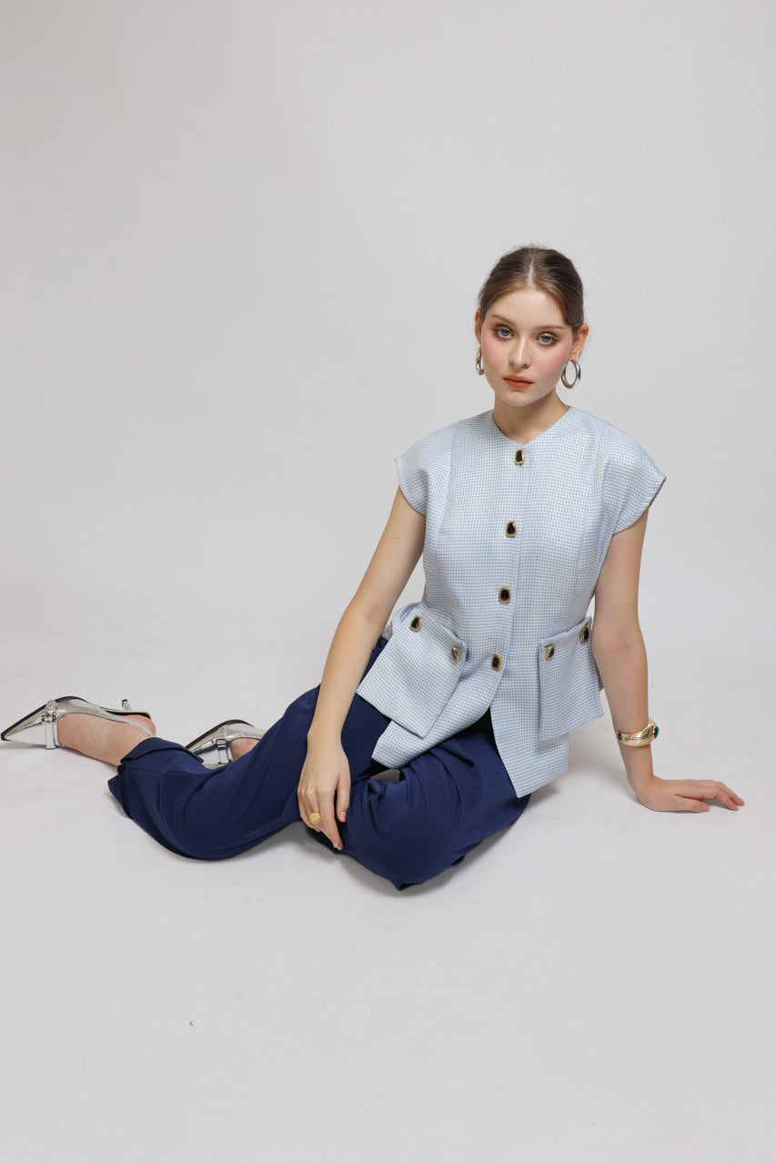 Bloom et Champs Baby Blue Checkered Blouse