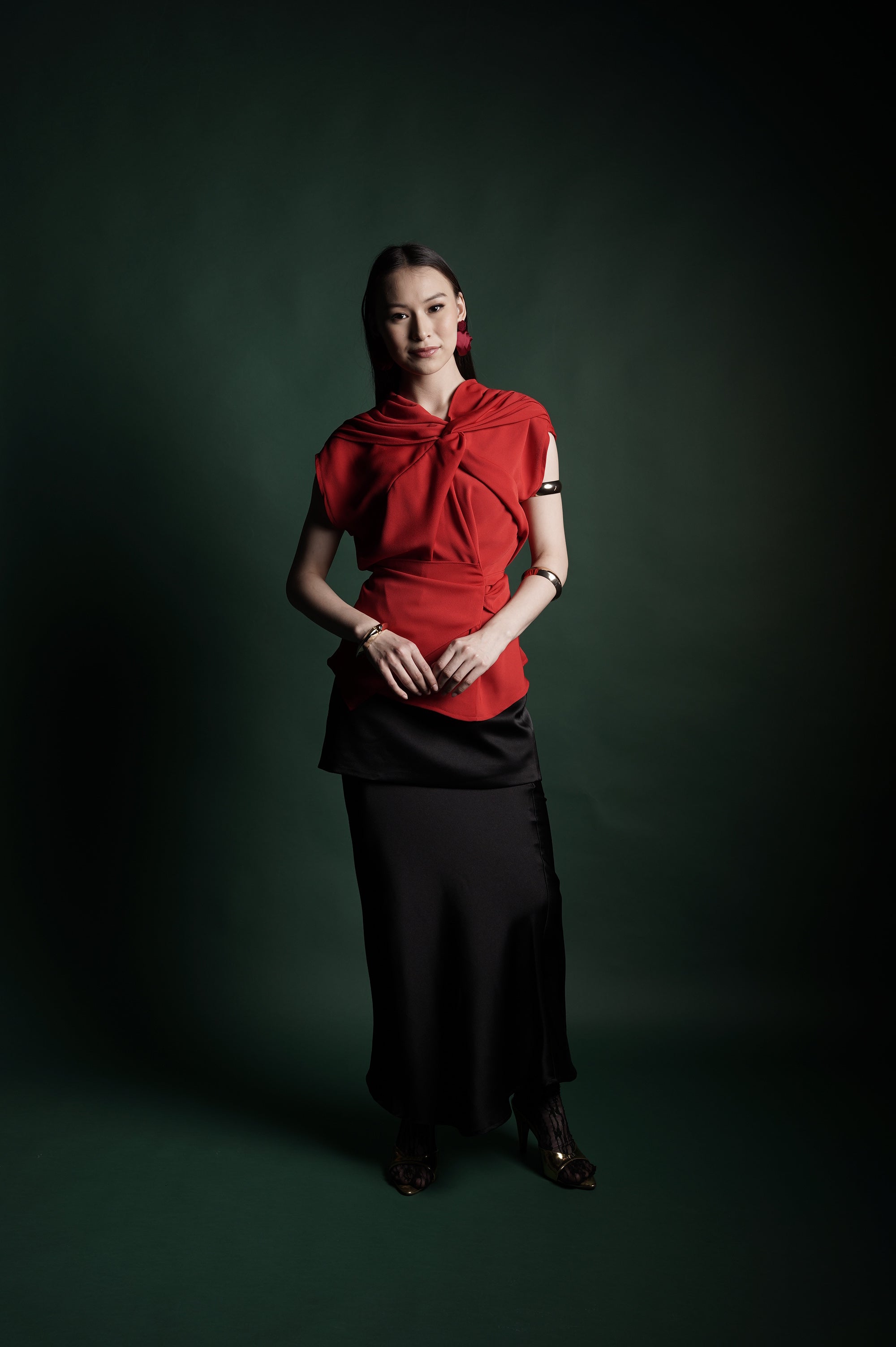 Bloom et Champs Red Knot Top/Saten Obi Skirt in Black