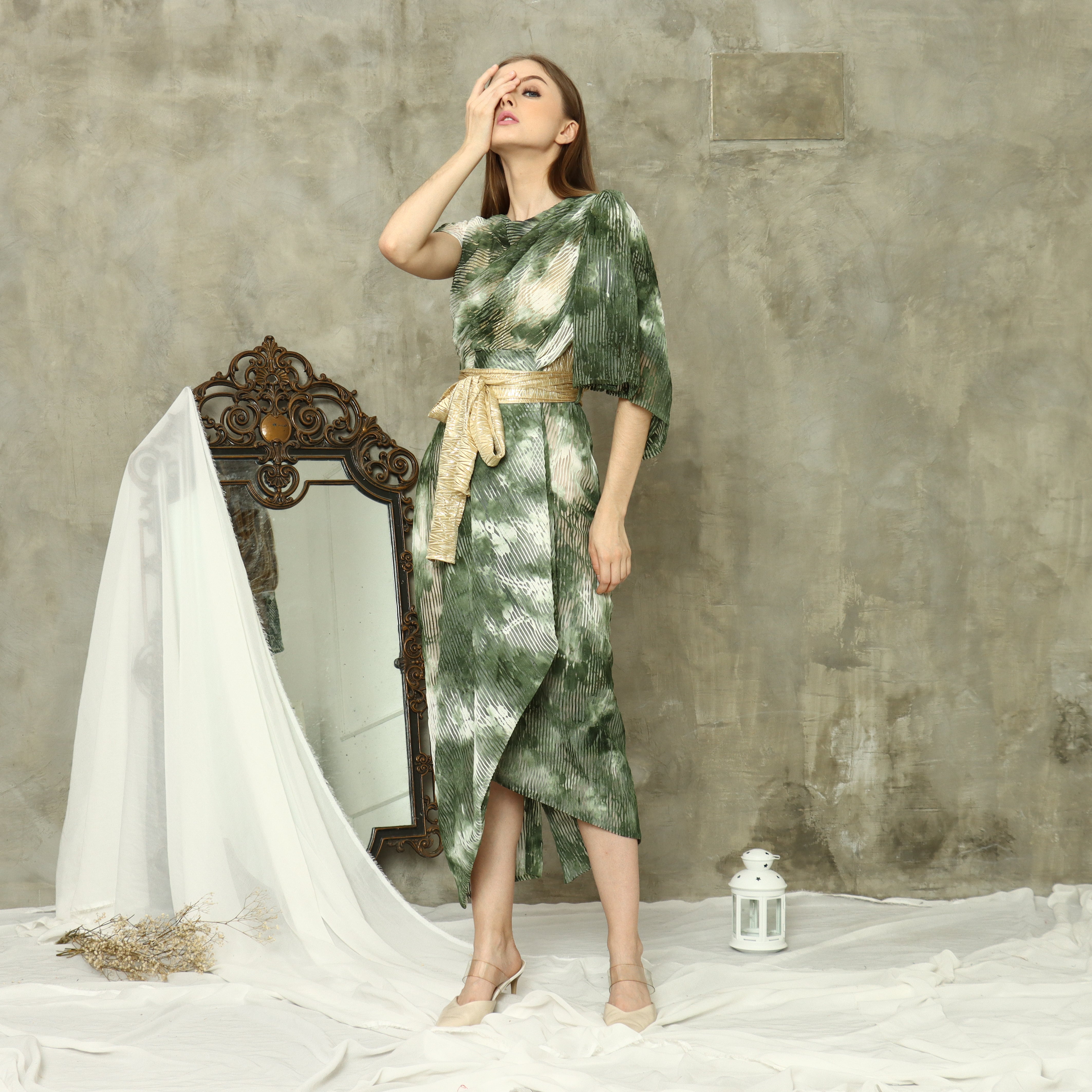 Dress Golden Obi in Green