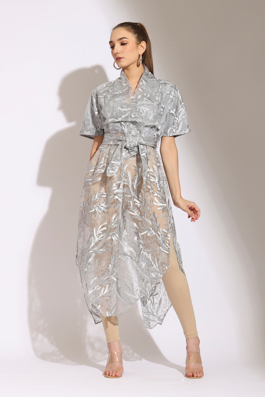Kimono Satin Tile Bordir Panjang