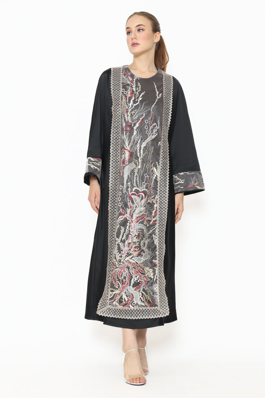 Bloom et Champs Dress Kaftan Kotak Hitam